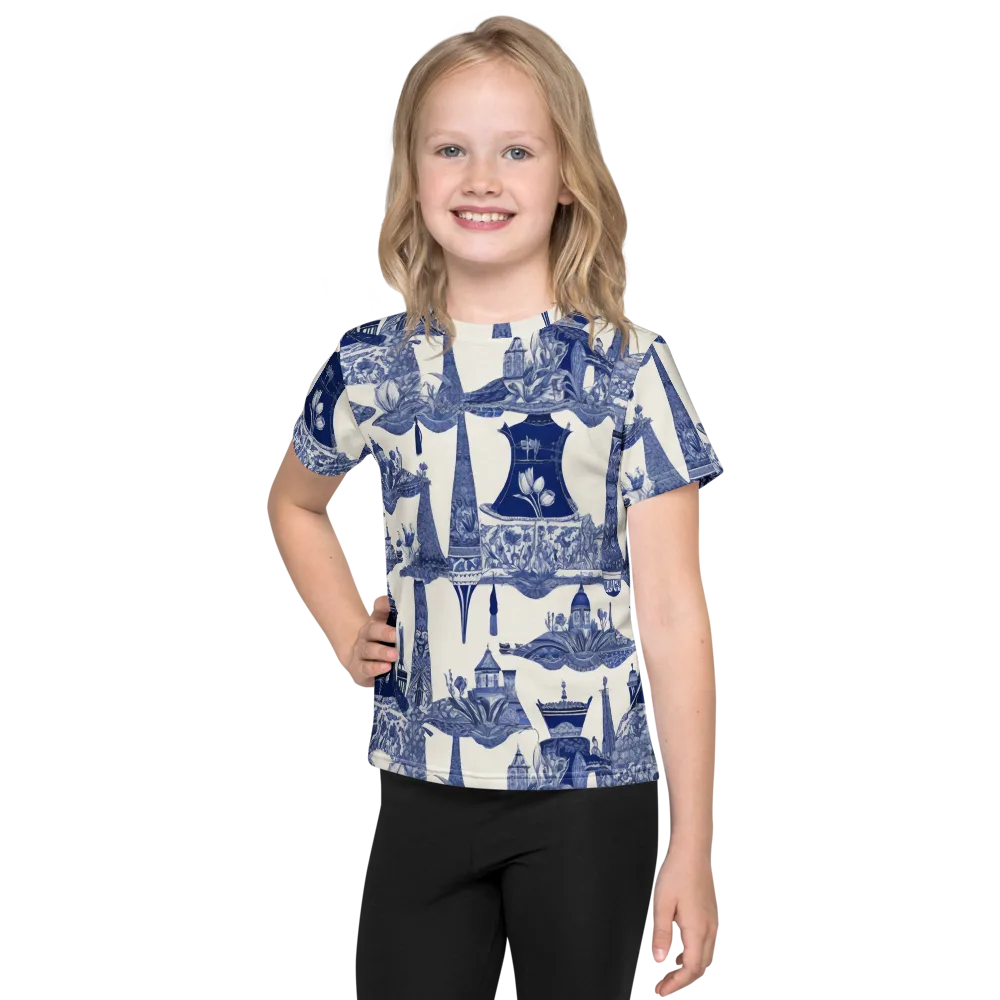 Cobalt Cabinet Garden on Kids Crew Neck T-Shirt — Front