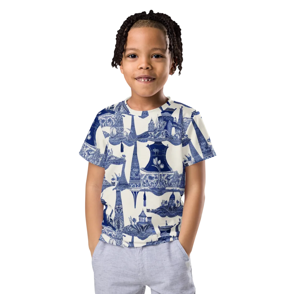 Cobalt Cabinet Garden on Kids Crew Neck T-Shirt — Front