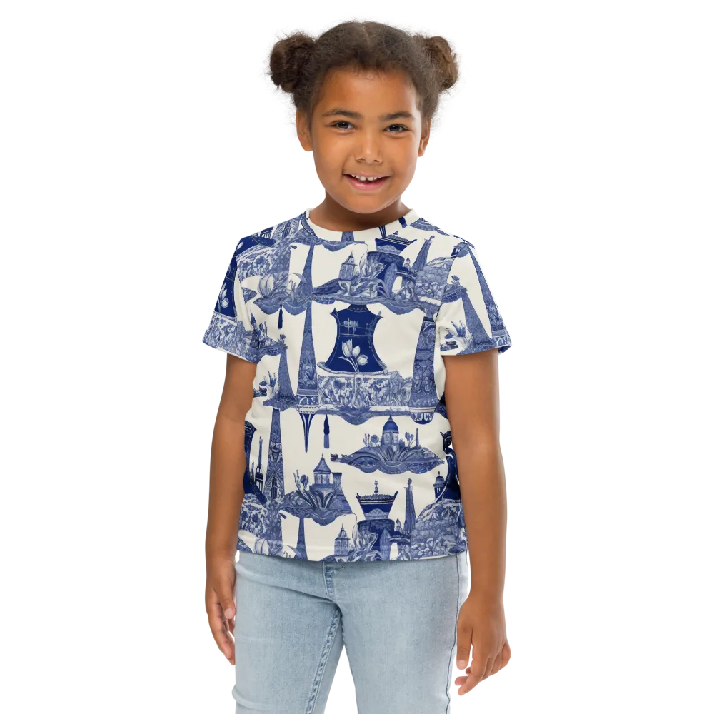 Cobalt Cabinet Garden on Kids Crew Neck T-Shirt — Front