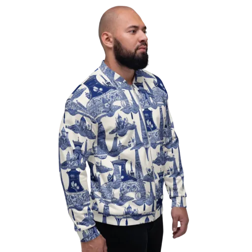 Cobalt Cabinet Garden on a Bomber Jacket
