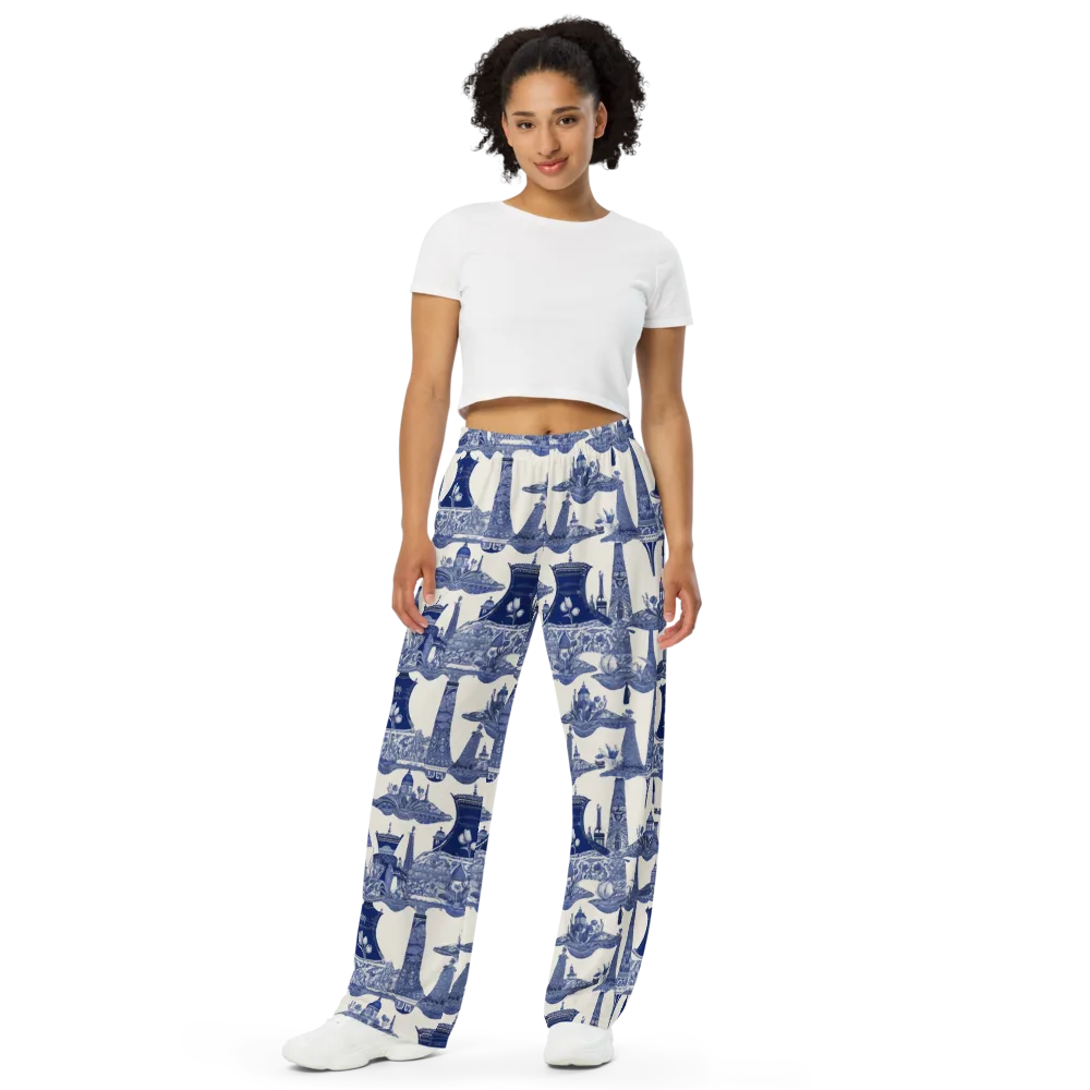 Cobalt Cabinet Garden on Wide-Leg Pants — Front