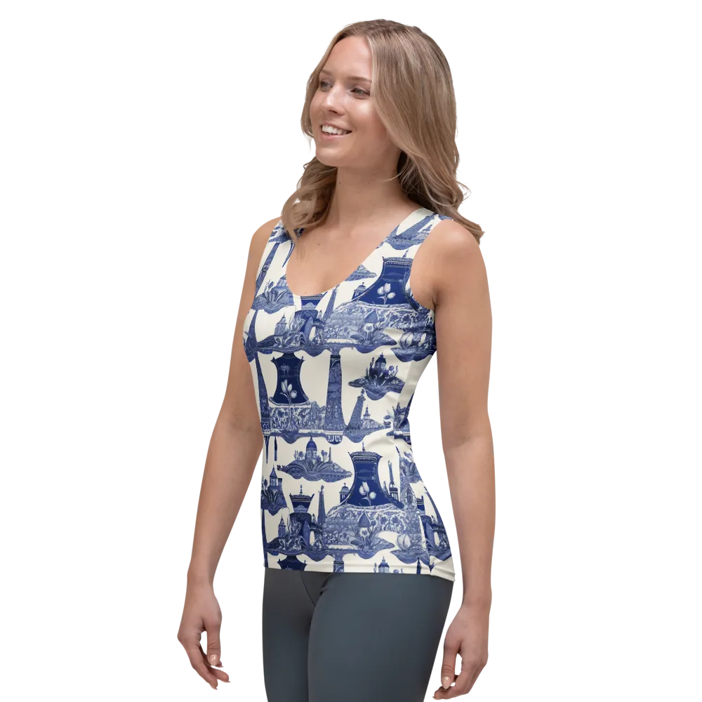 Cobalt Cabinet Garden on Women's Tank Top — Left Front