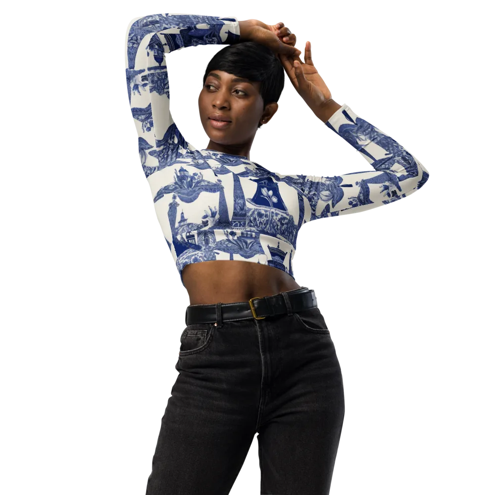 Cobalt Cabinet Garden on Long Sleeve Crop Top — Front