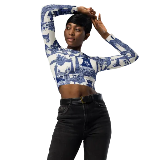 Cobalt Cabinet Garden on a Long Sleeve Crop Top