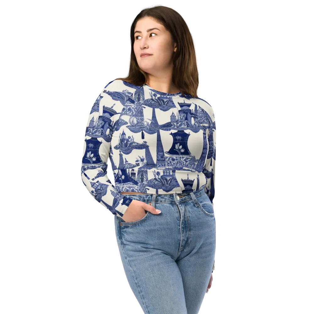 Cobalt Cabinet Garden on Long Sleeve Crop Top — Front