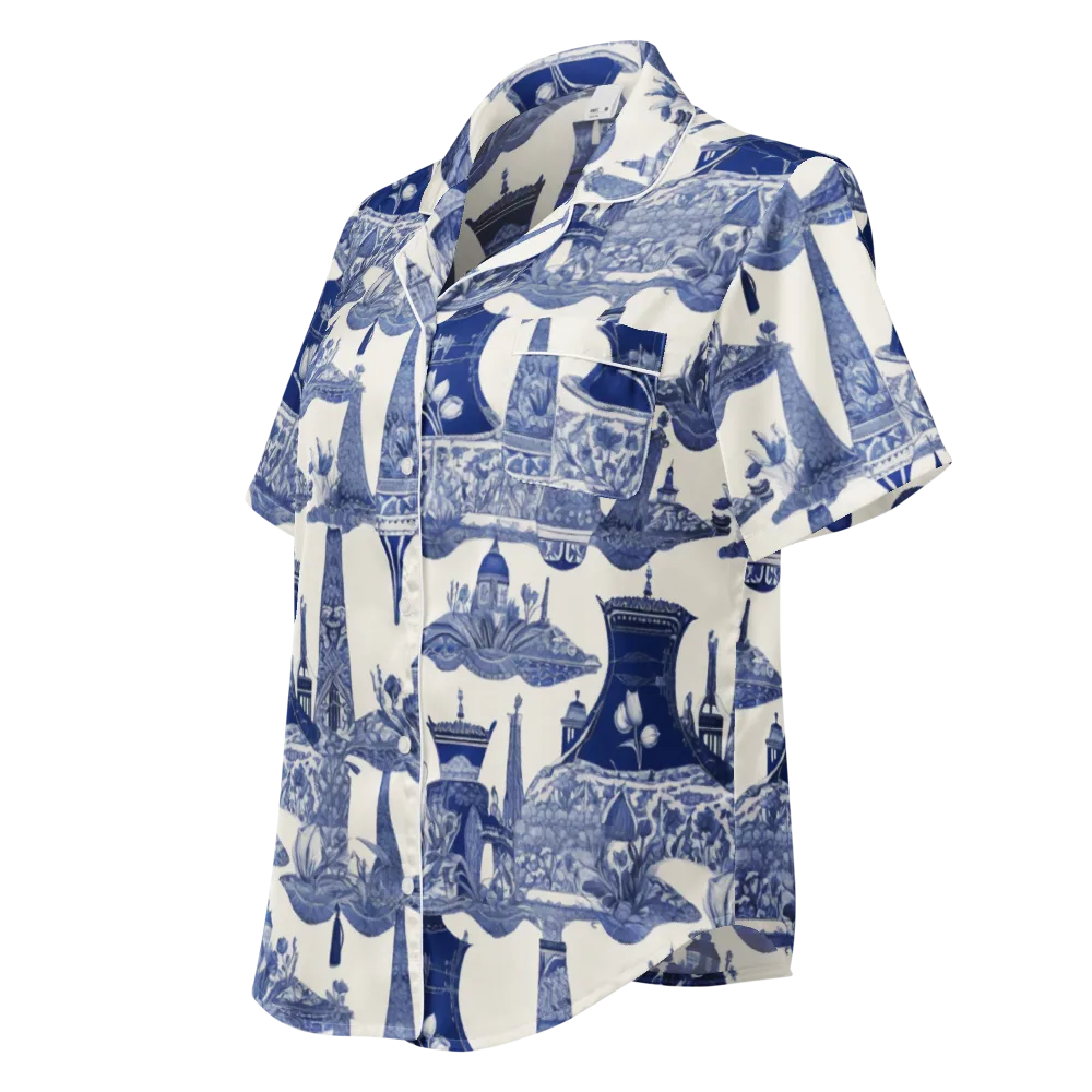 Cobalt Cabinet Garden on Women's Short Sleeve Pajama Top — Left Front