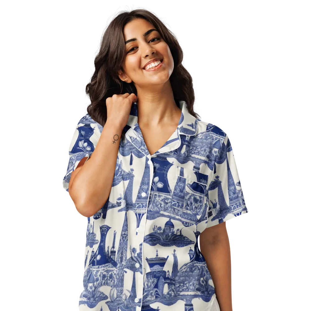 Cobalt Cabinet Garden on Women's Short Sleeve Pajama Top — Front