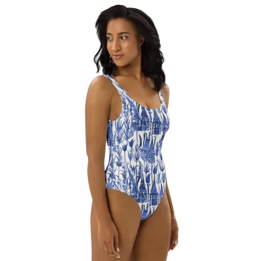Bluebell Borough on a One-Piece Swimsuit
