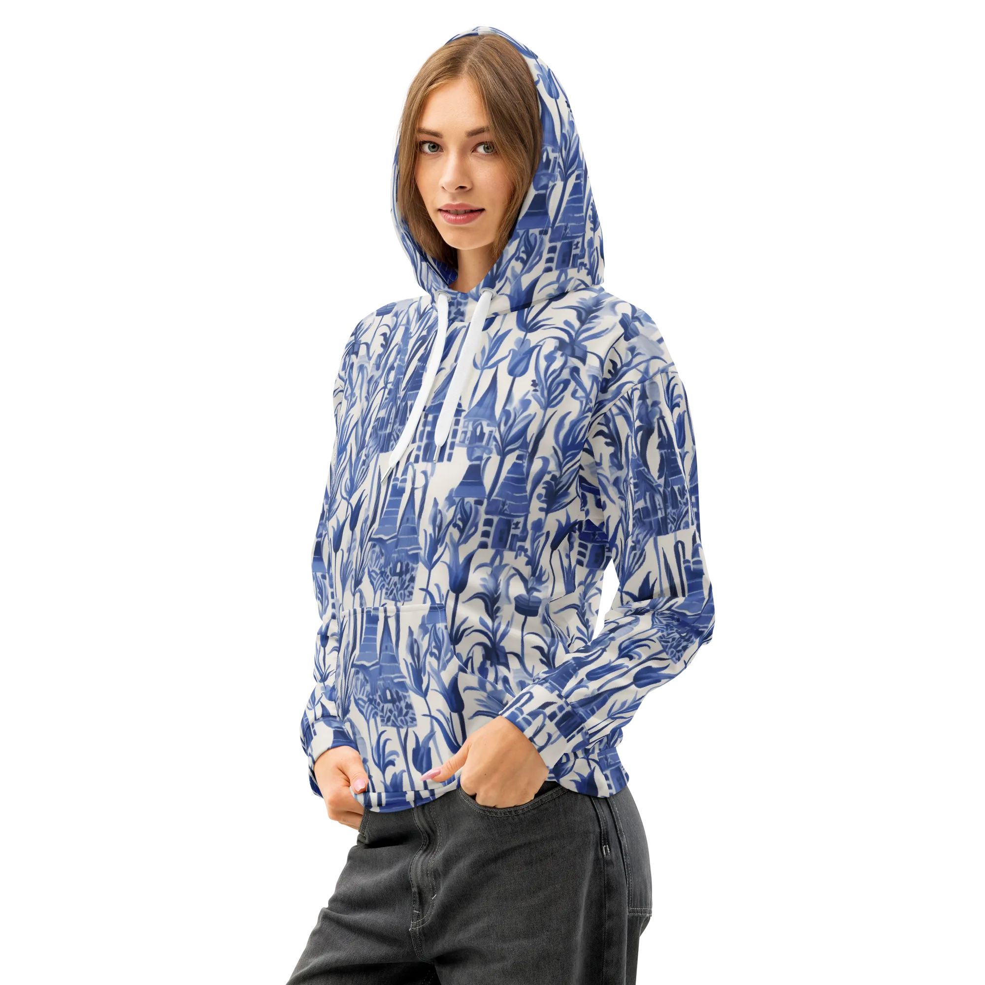 Bluebell Borough on Cotton Hoodie — Left Front