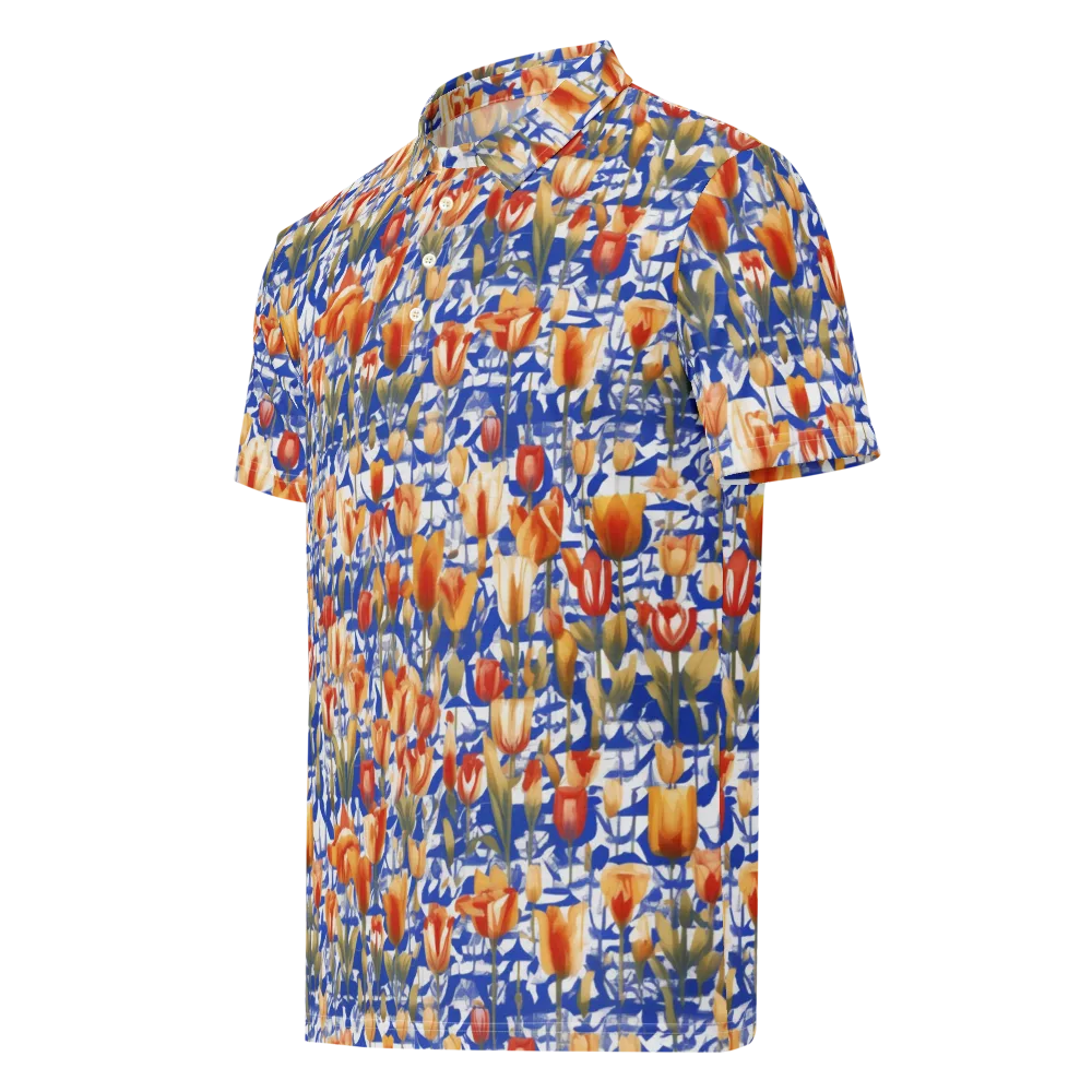 Cobalt Tulip Riot on Men's Slim Fit Polo Shirt — Left Front