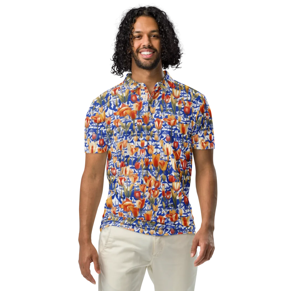 Cobalt Tulip Riot on Men's Slim Fit Polo Shirt — Front