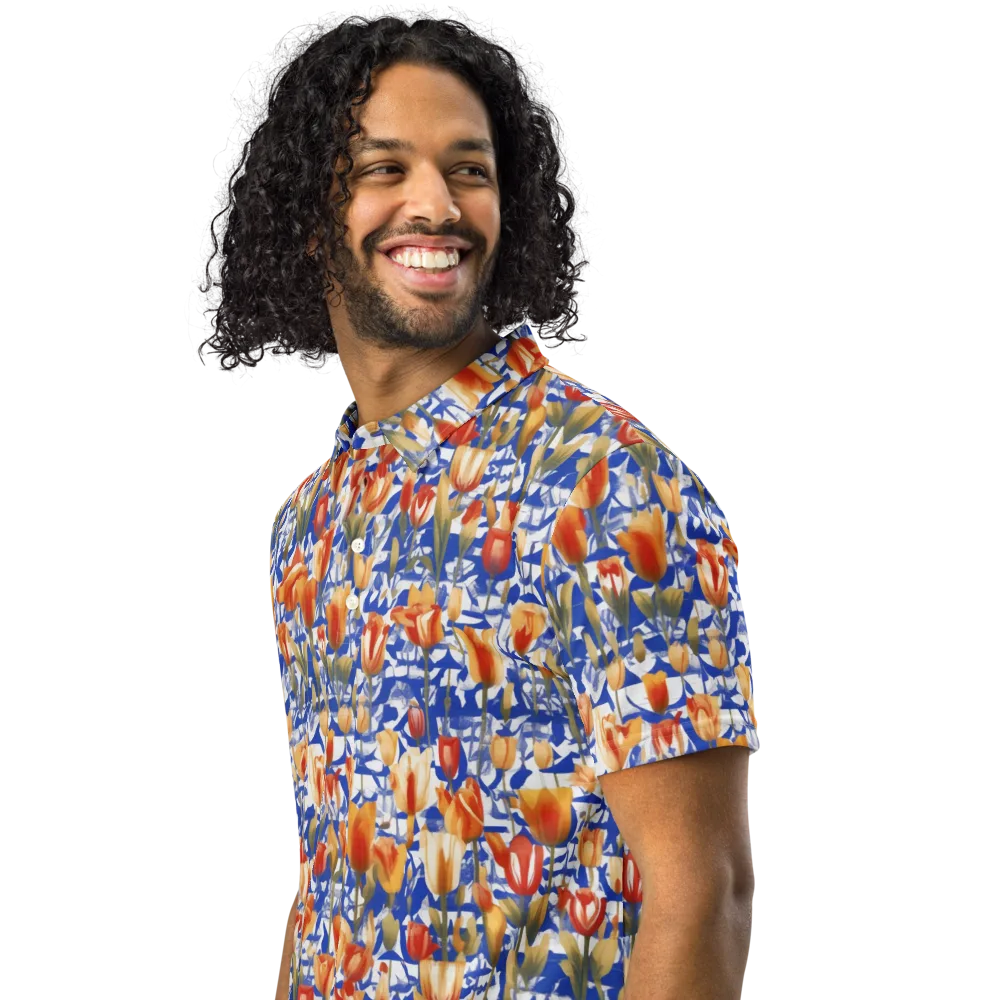 Cobalt Tulip Riot on Men's Slim Fit Polo Shirt — Left Front