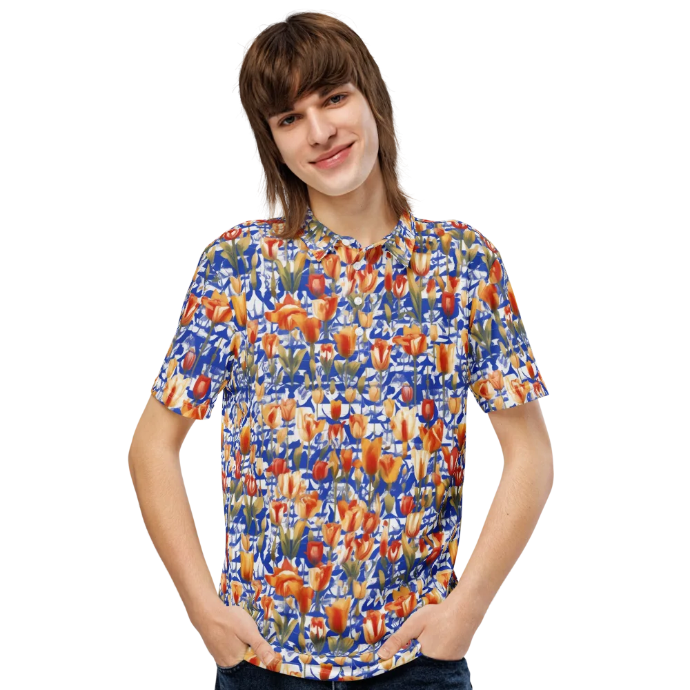 Cobalt Tulip Riot on Men's Slim Fit Polo Shirt — Front