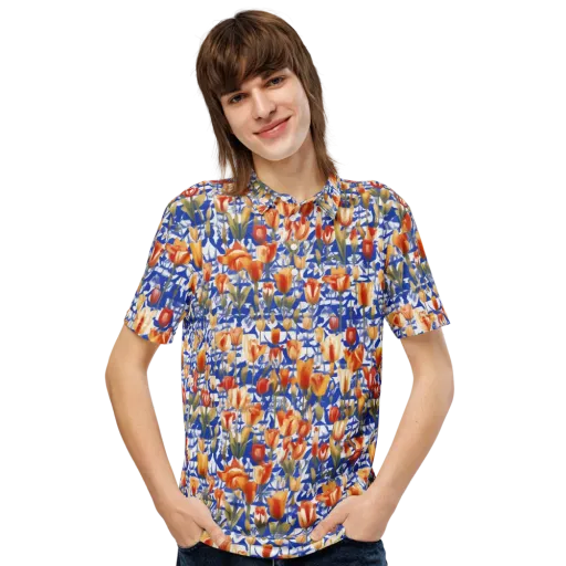 Cobalt Tulip Riot on a Men's Slim Fit Polo Shirt