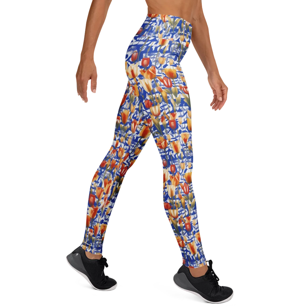 Cobalt Tulip Riot on Yoga Leggings — Right