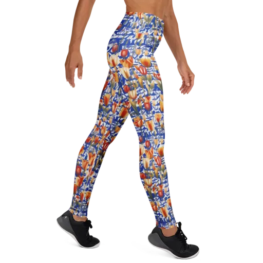 Cobalt Tulip Riot on a Yoga Leggings