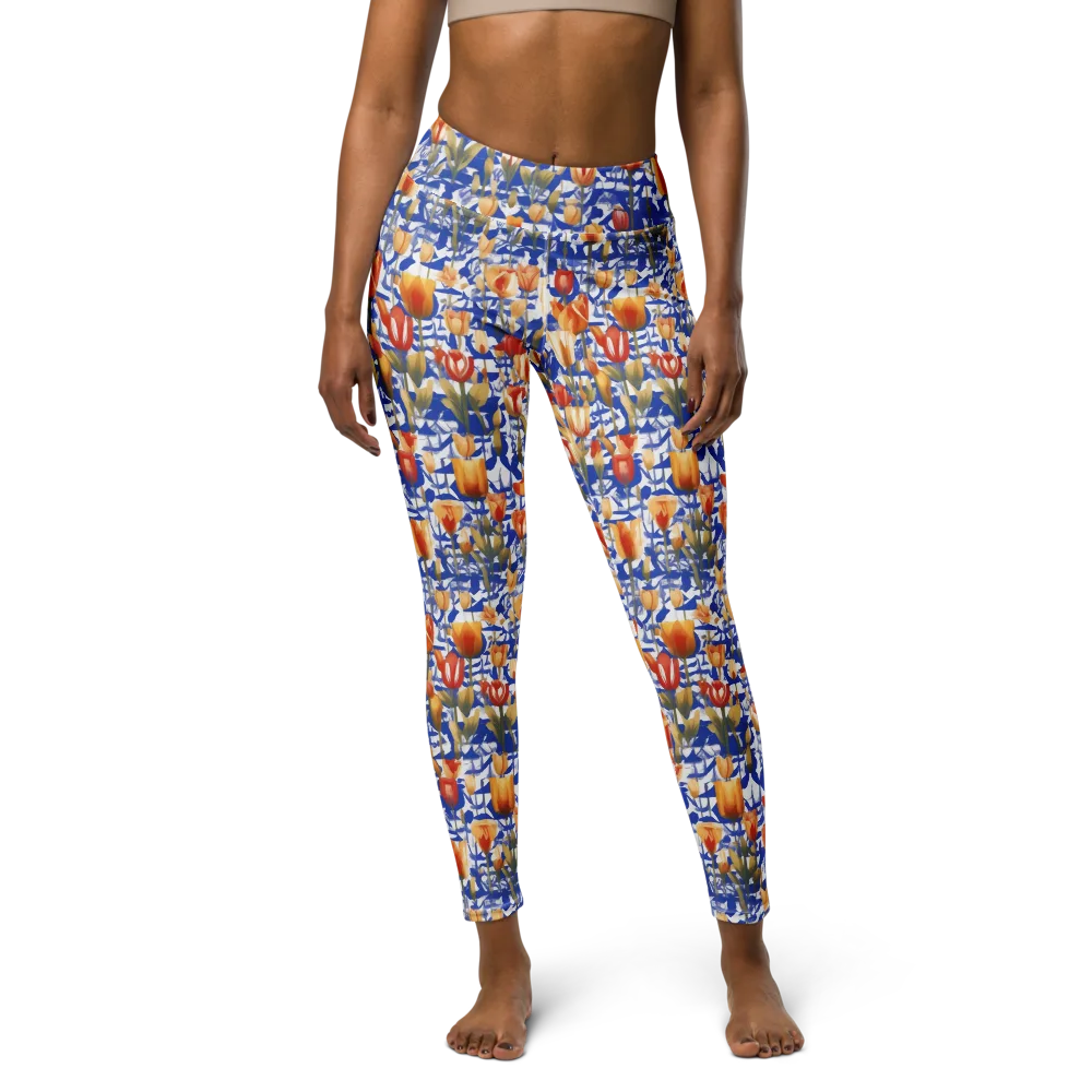 Cobalt Tulip Riot on Yoga Leggings — Front