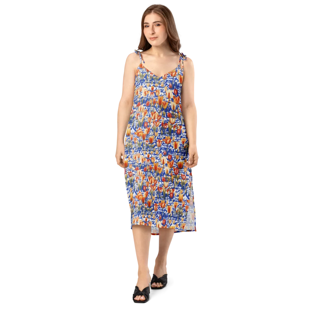 Cobalt Tulip Riot on Slip Dress — Front