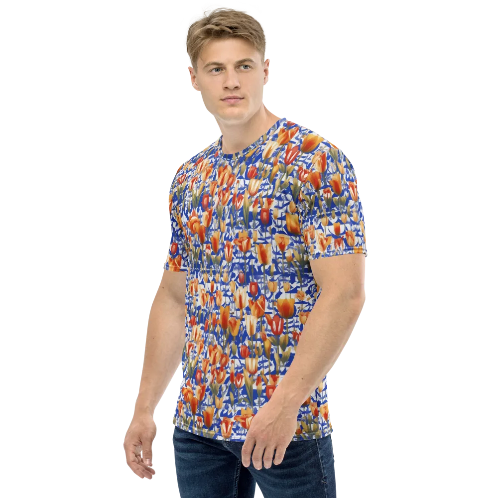 Cobalt Tulip Riot on Men's Crew Neck T-Shirt — Left