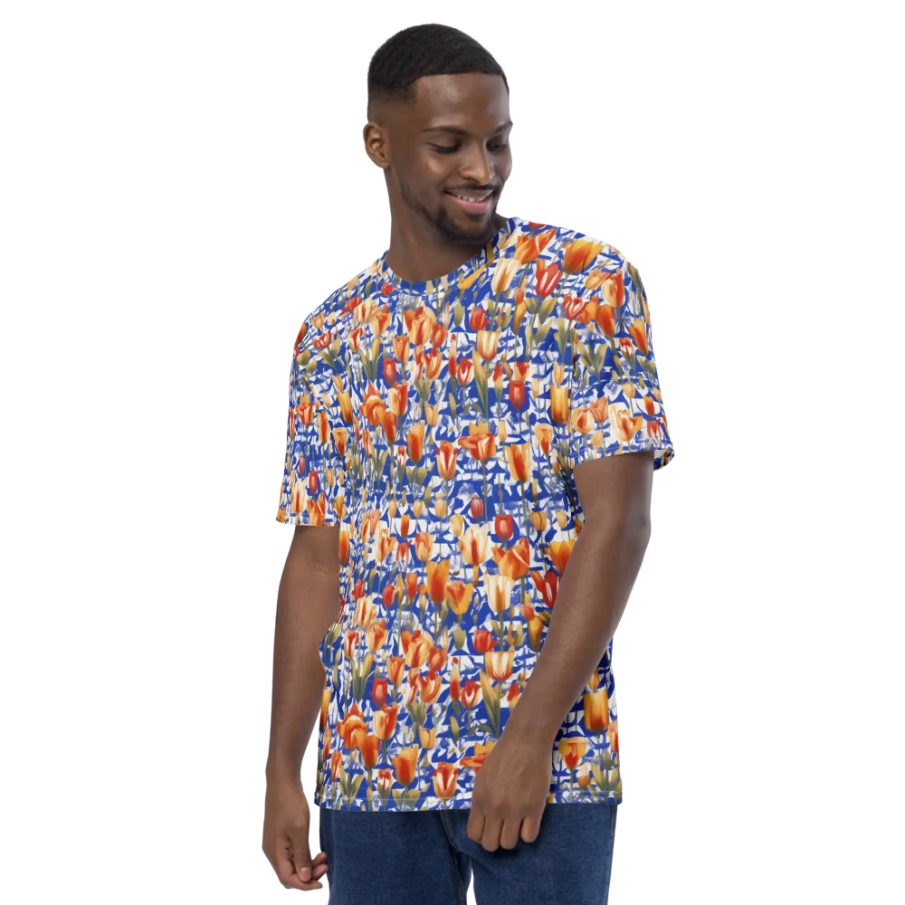 Cobalt Tulip Riot on Men's Crew Neck T-Shirt — Left