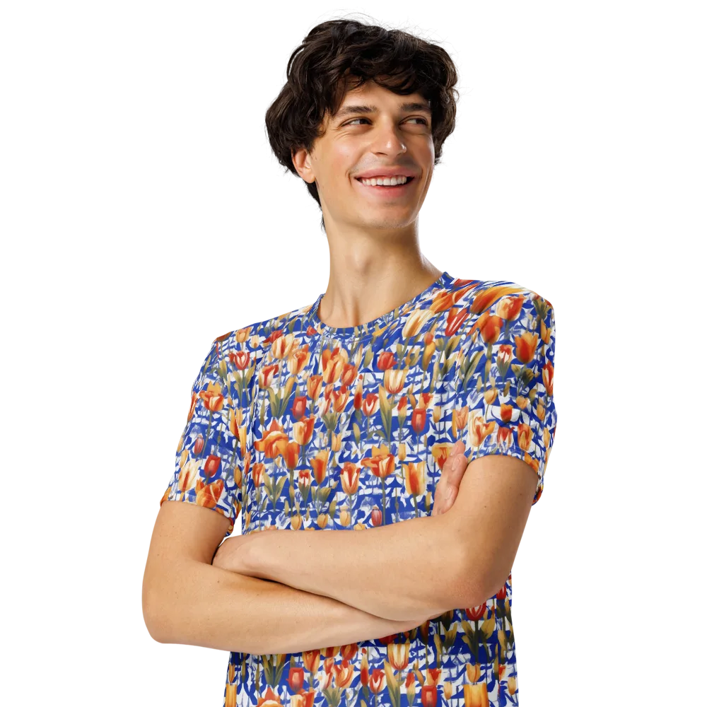 Cobalt Tulip Riot on Men's Crew Neck T-Shirt — Left Front