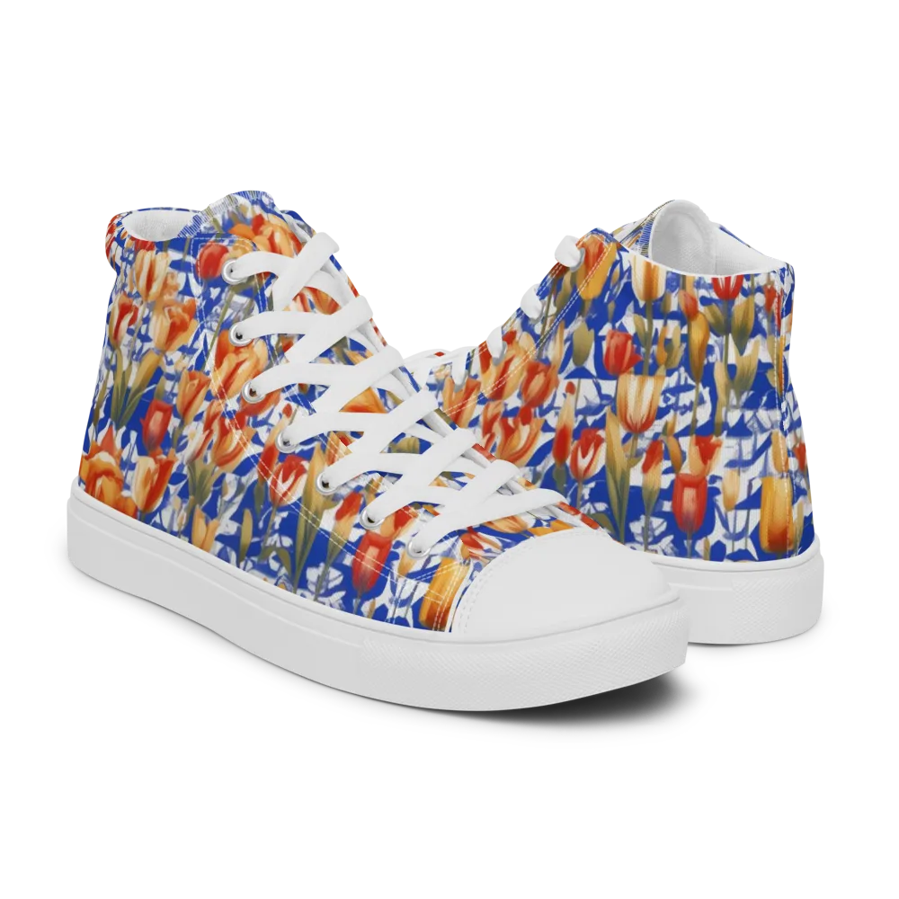 Cobalt Tulip Riot on Men's High Top Canvas Shoes — Right