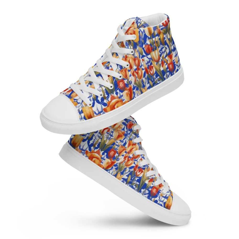 Cobalt Tulip Riot on Men's High Top Canvas Shoes — Front