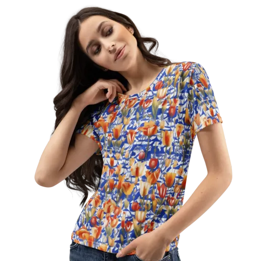 Cobalt Tulip Riot on a Women's Crew Neck T-Shirt