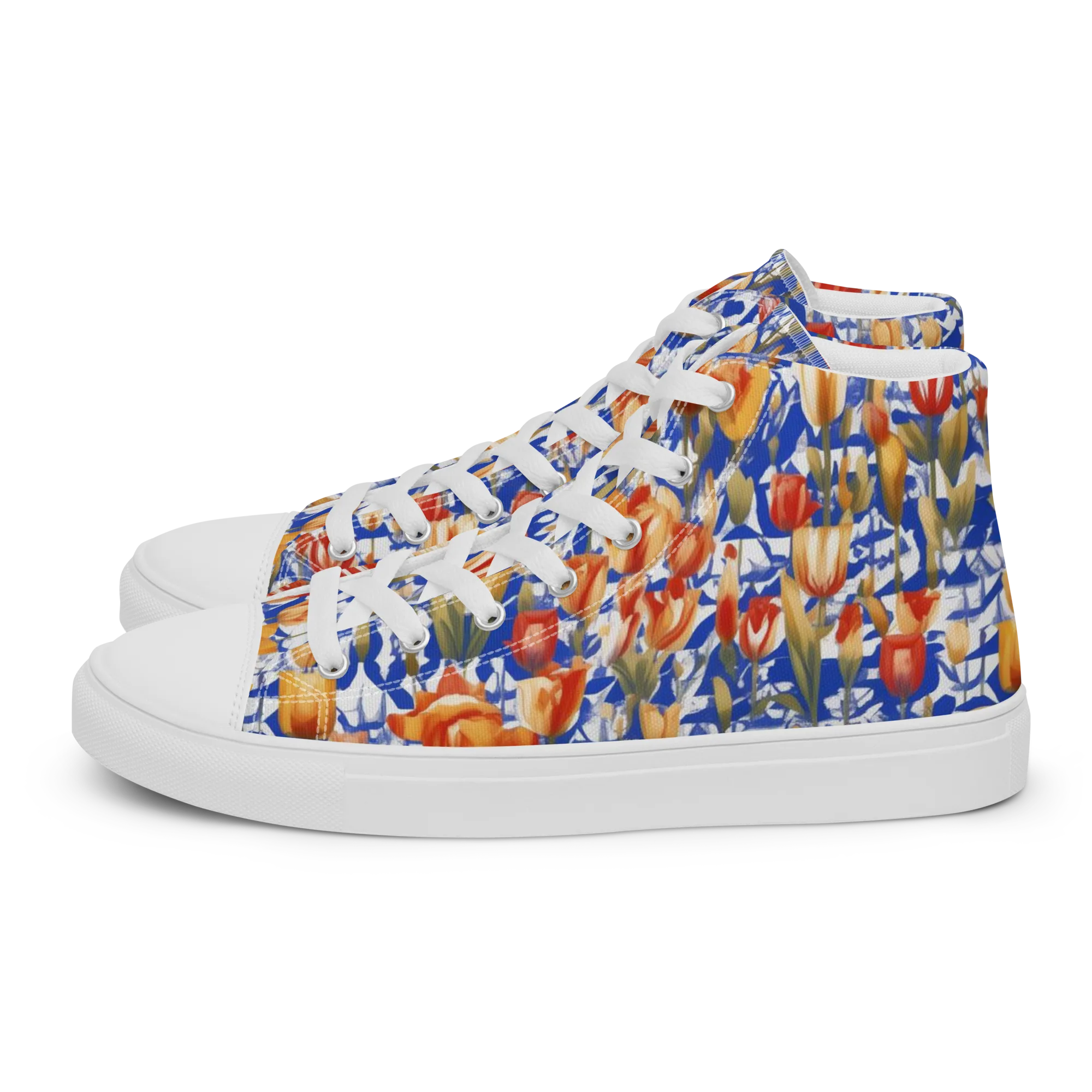 Cobalt Tulip Riot on Women's High Top Canvas Shoes — Left