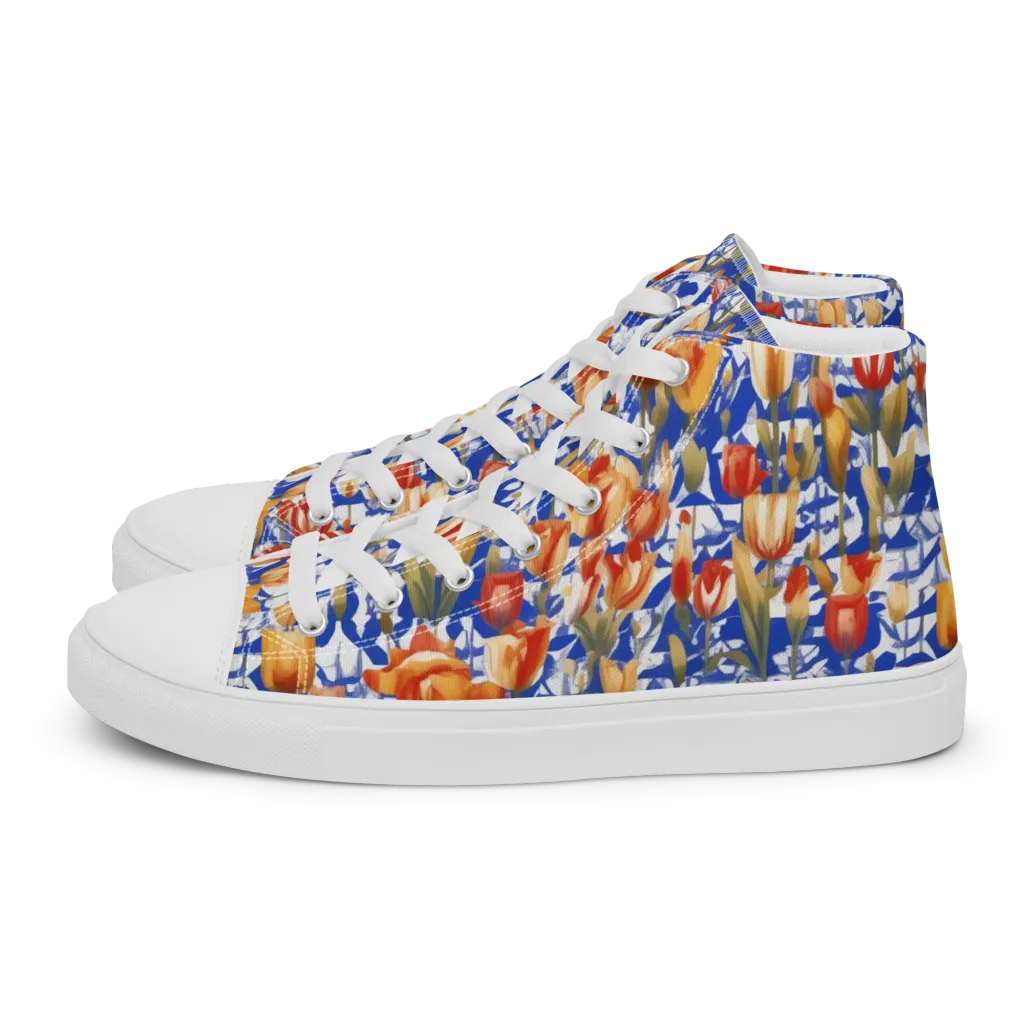 Cobalt Tulip Riot on Women's High Top Canvas Shoes — Left