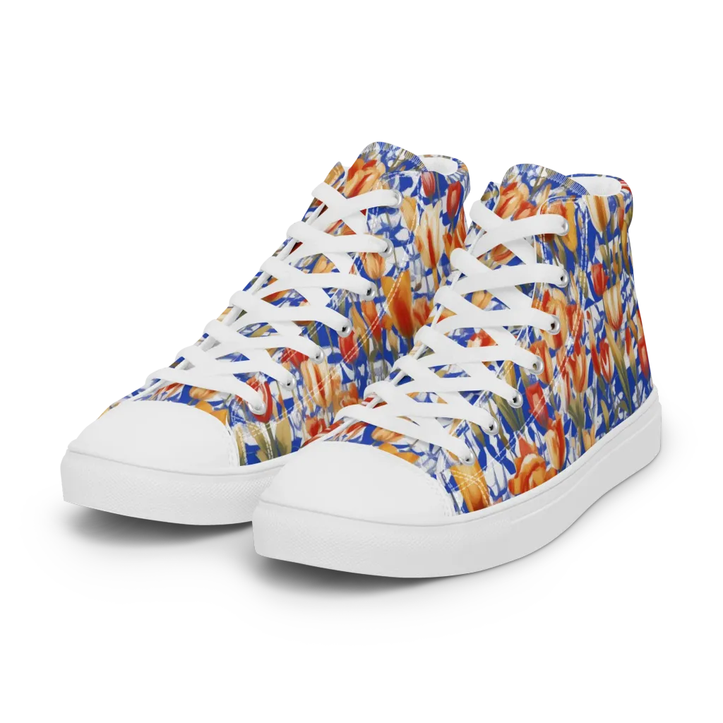 Cobalt Tulip Riot on Women's High Top Canvas Shoes — Left Front