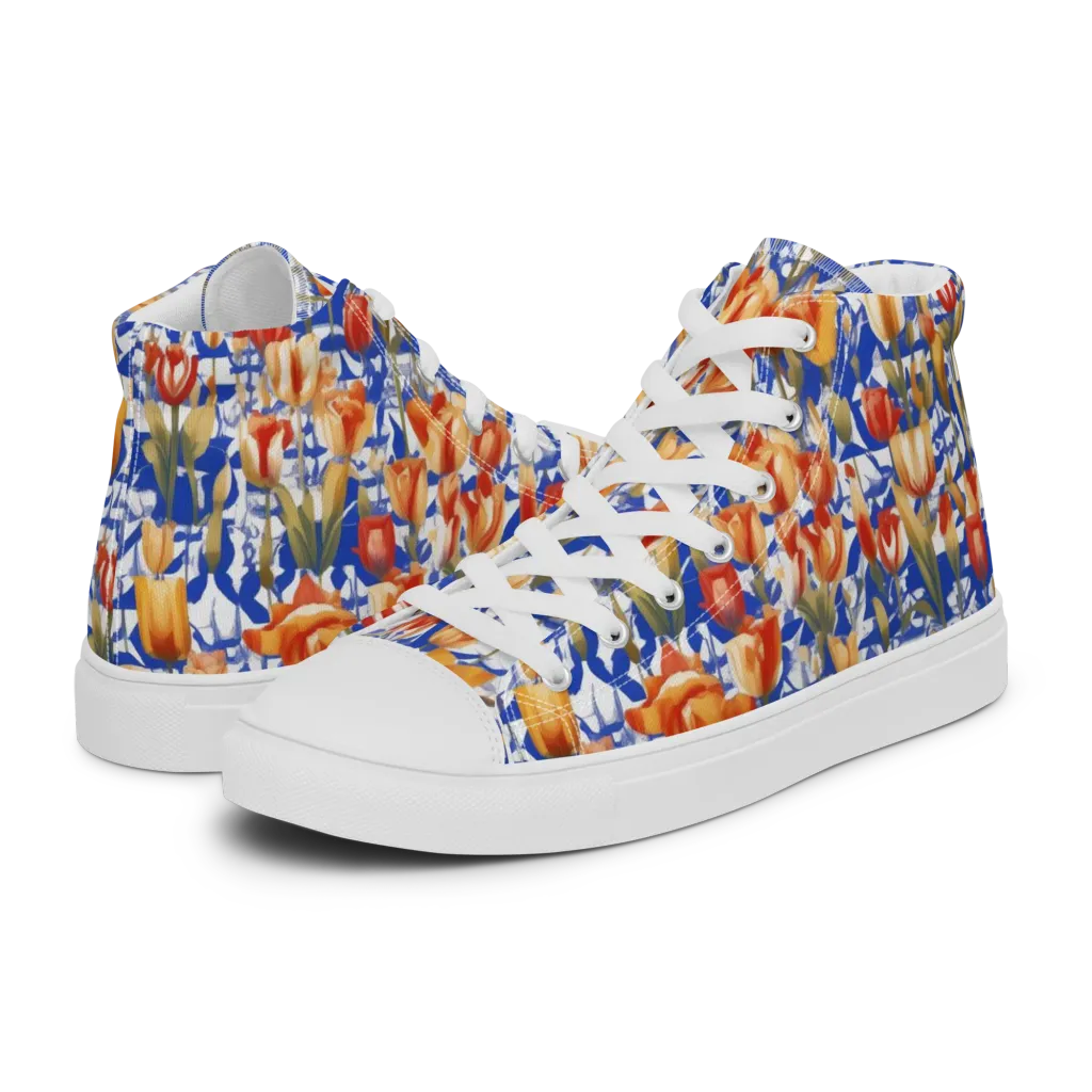 Cobalt Tulip Riot on Women's High Top Canvas Shoes — Left