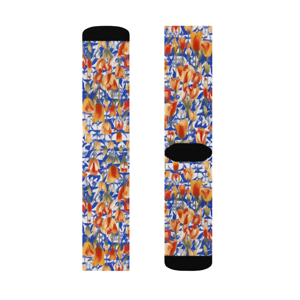 Cobalt Tulip Riot on Socks — Right Sock
