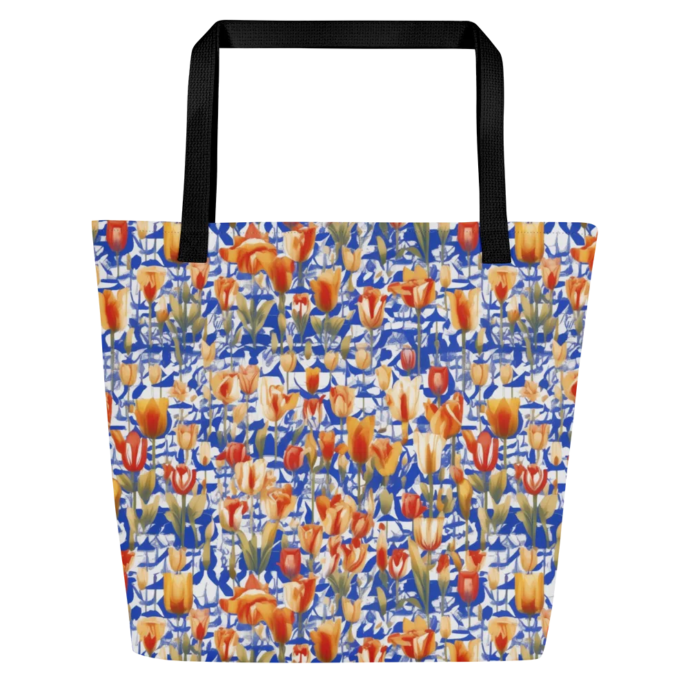 Cobalt Tulip Riot on Large Tote Bag W/ Pocket — Front