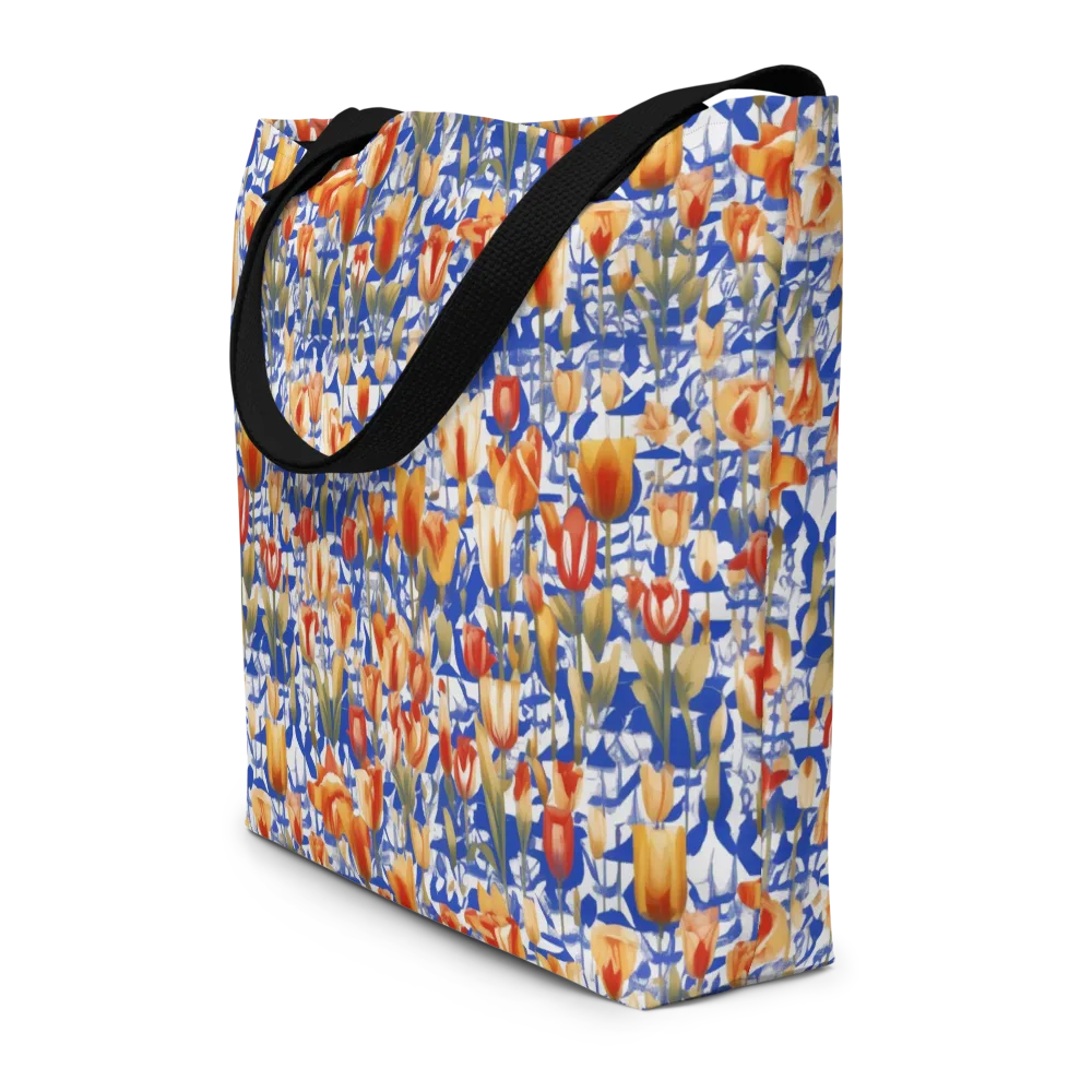 Cobalt Tulip Riot on Large Tote Bag W/ Pocket — Front