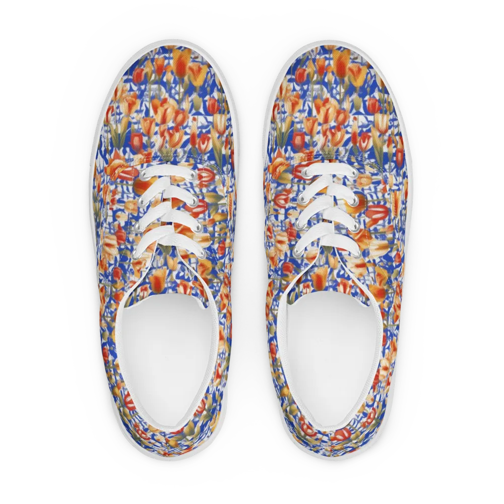 Cobalt Tulip Riot on Men's Lace-Up Canvas Shoes — Front