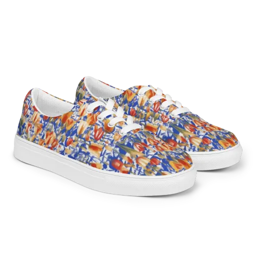 Cobalt Tulip Riot on a Men's Lace-Up Canvas Shoes