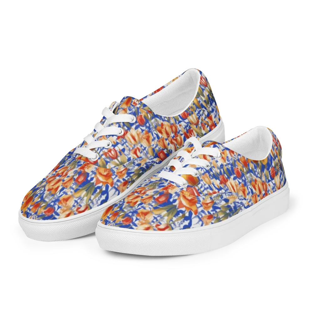 Cobalt Tulip Riot on Men's Lace-Up Canvas Shoes — Left Front
