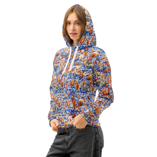 Cobalt Tulip Riot on a Cotton Hoodie