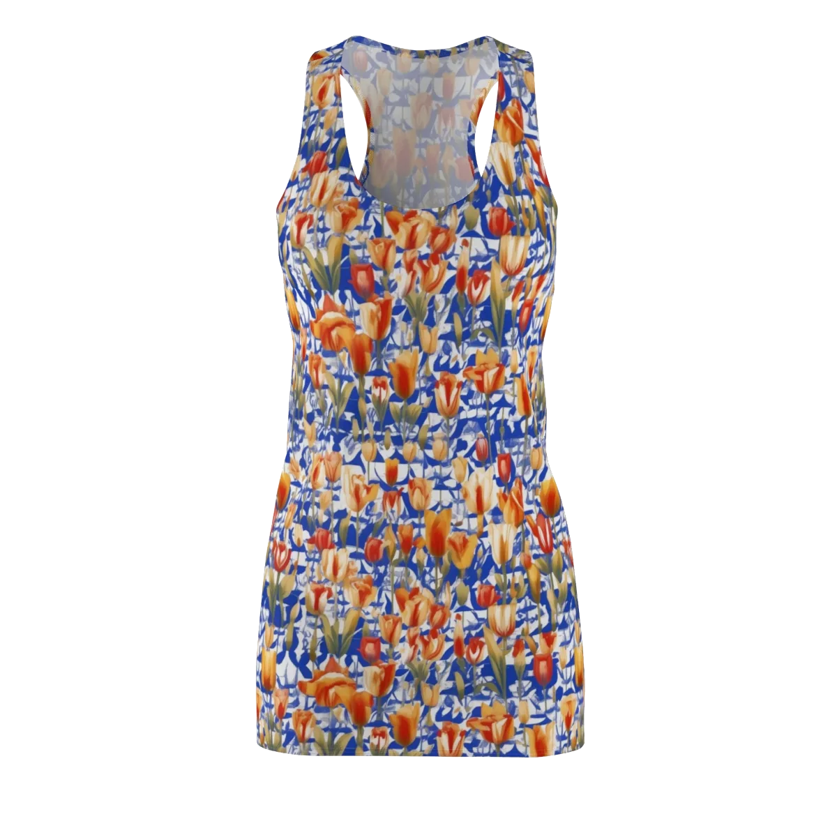 Cobalt Tulip Riot on Racerback Dress — Front