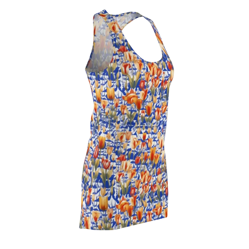 Cobalt Tulip Riot on Racerback Dress — Front Side