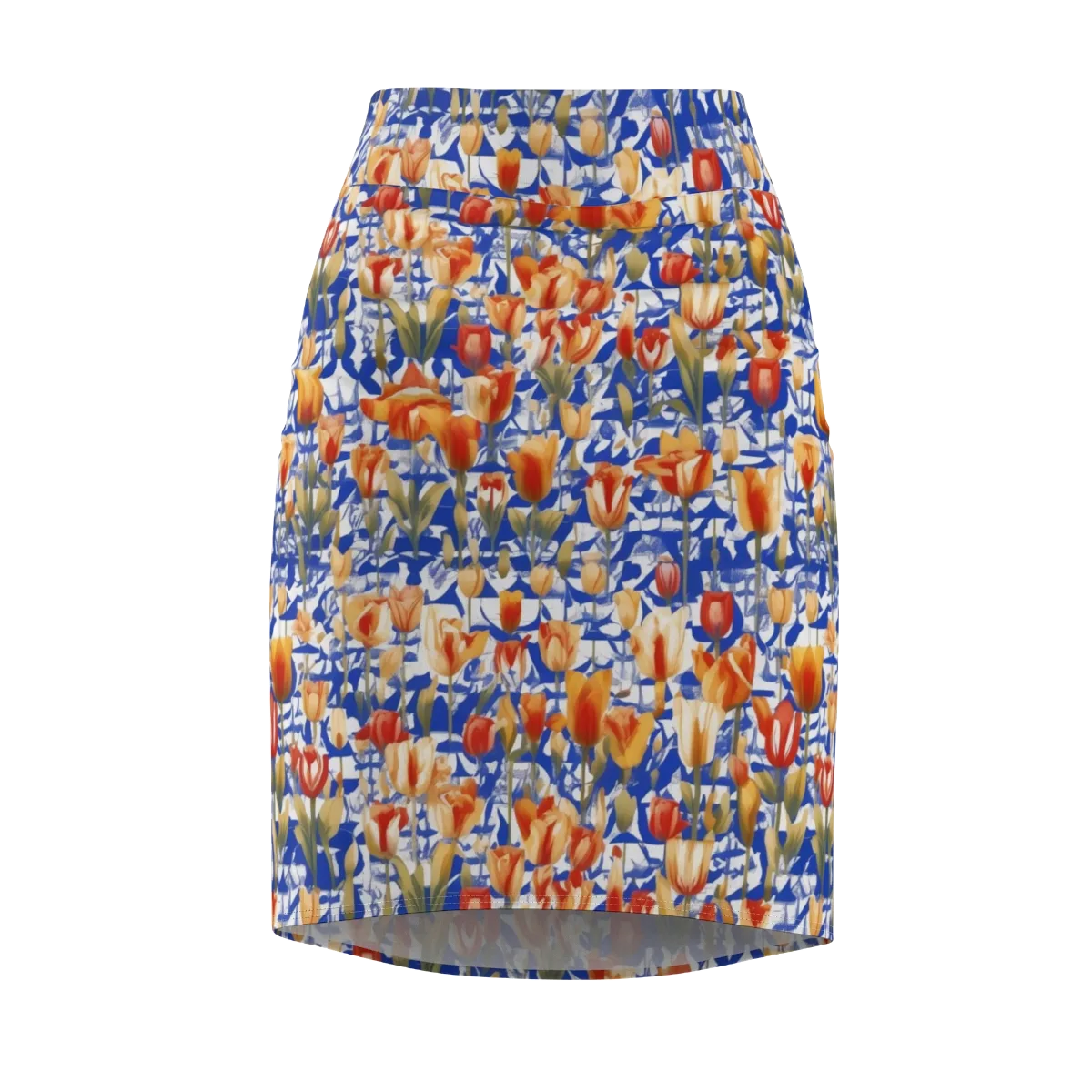 Cobalt Tulip Riot on Pencil Skirt — Front