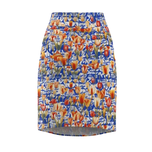 Cobalt Tulip Riot on a Pencil Skirt
