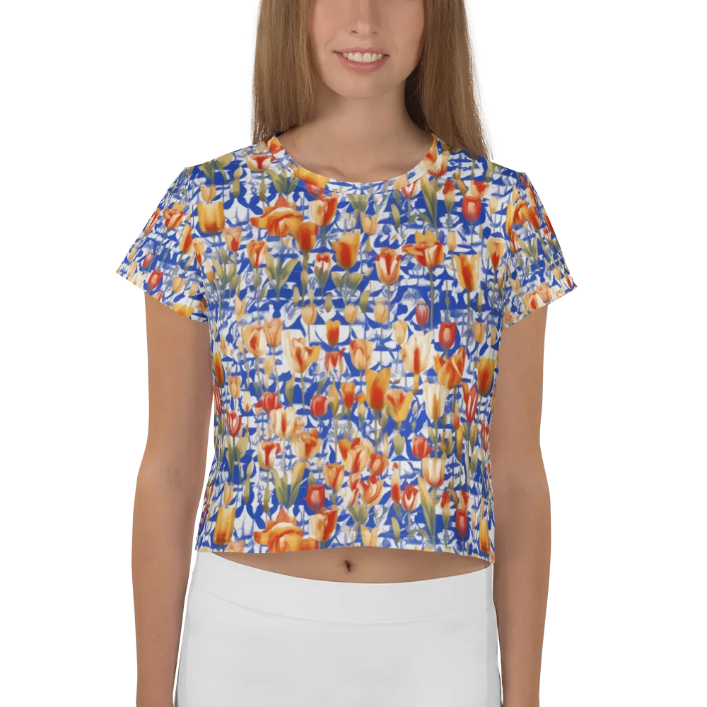 Cobalt Tulip Riot on Crop Tee — Front