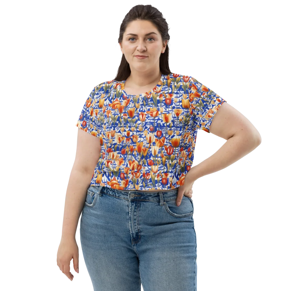 Cobalt Tulip Riot on Crop Tee — Front