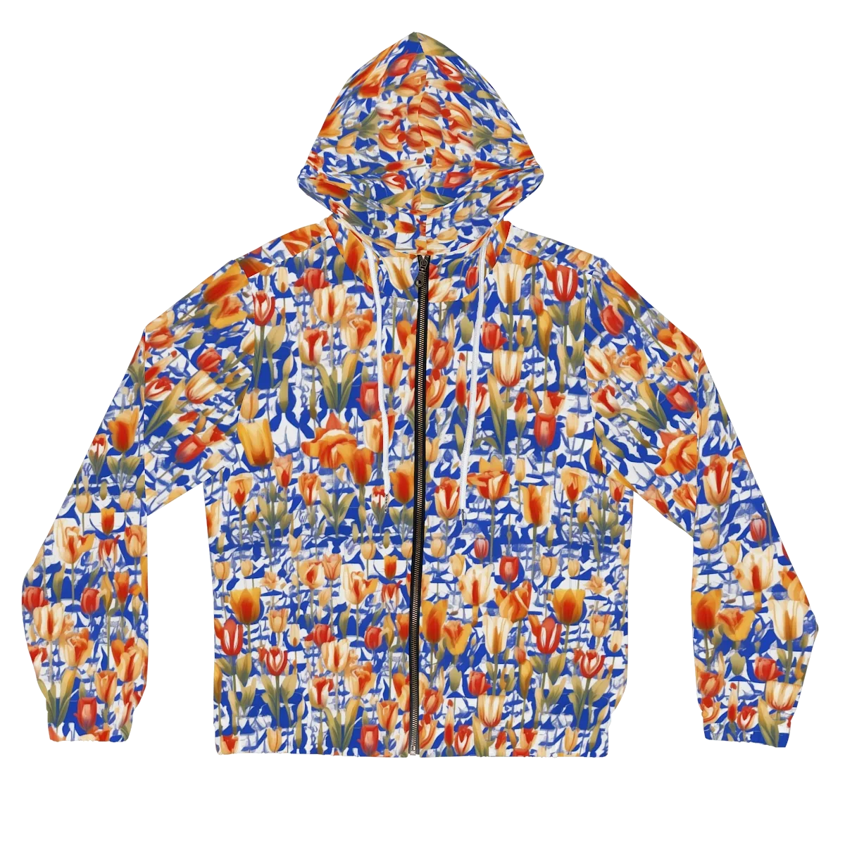Cobalt Tulip Riot on Women's Full-Zip Hoodie — Front