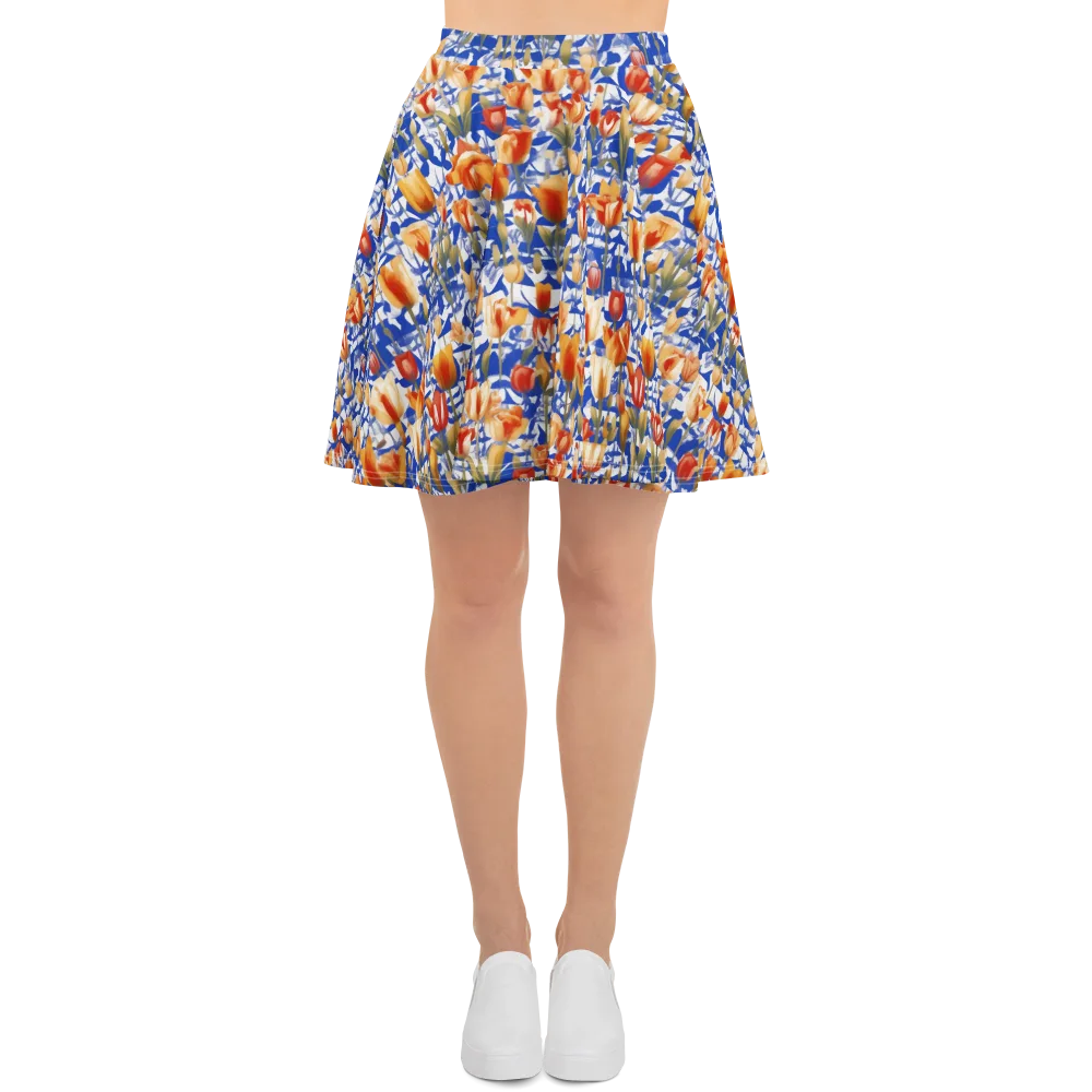 Cobalt Tulip Riot on Skater Skirt — Front