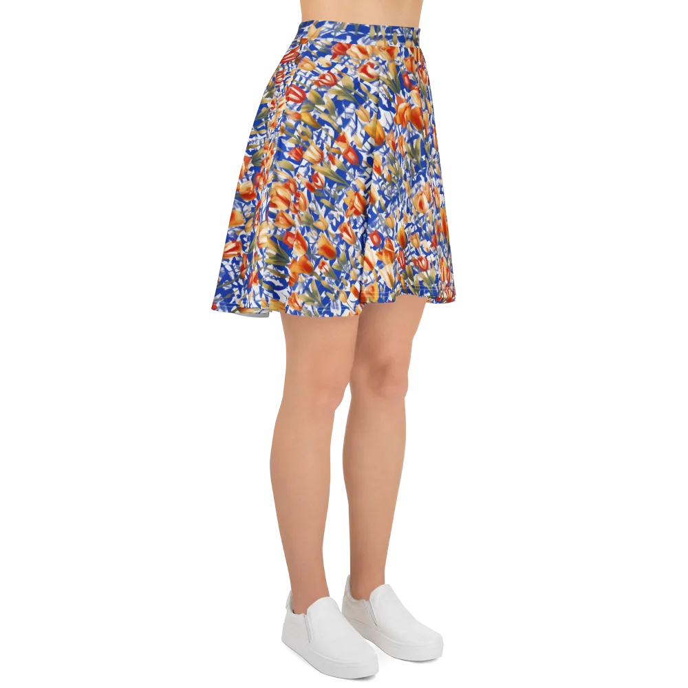 Cobalt Tulip Riot on Skater Skirt — Right