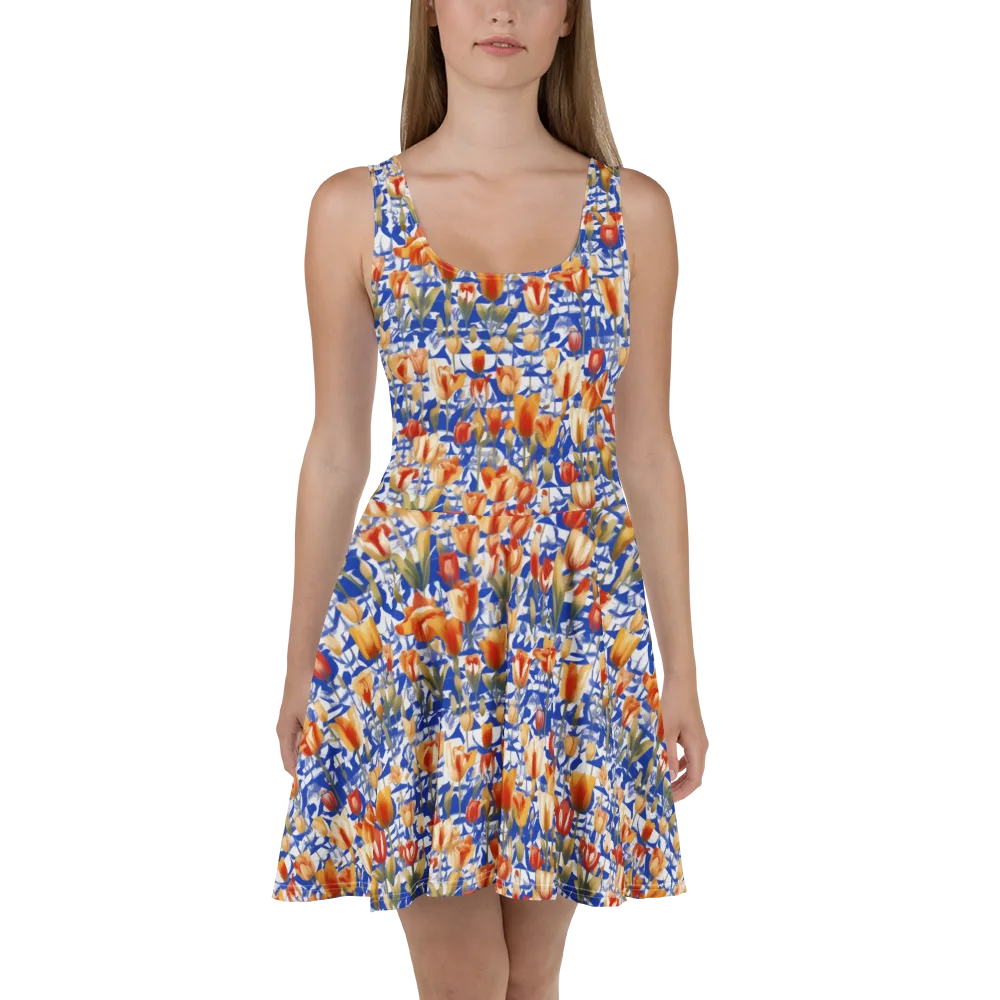 Cobalt Tulip Riot on Skater Dress — Front