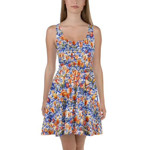 Cobalt Tulip Riot on a Skater Dress